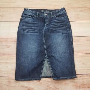 Bootheel Trading Co Skirt Womens 28/4 Dark Wash‎ Denim Midi Front Slit Ladies